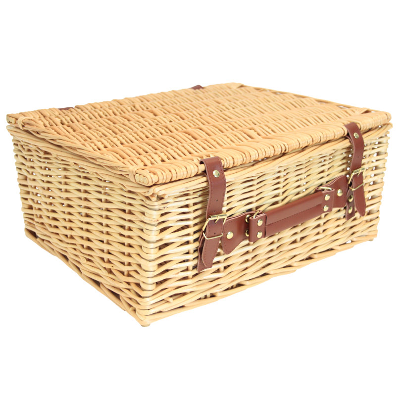 Wicker Hamper Basket with Lid, Beige, 34 L