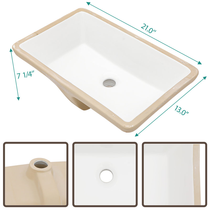 MONSFEST 13'' Ceramic Rectangular Bathroom Sink