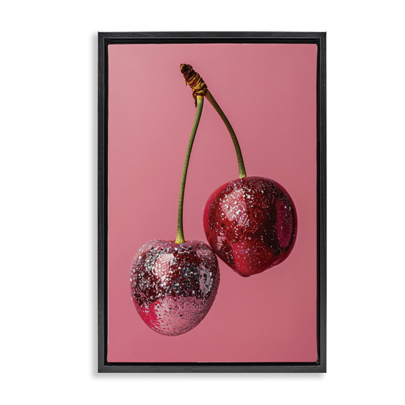 Cadre flottant éblouissant à motif de cerises, design par LSR Design Studio, H 31 po x l 21 po, Cadre flottant noir de jais
