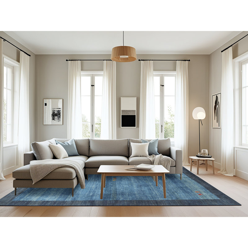 Tapis contemporain bleu / gris, Rectangle 8 pi x 10 pi