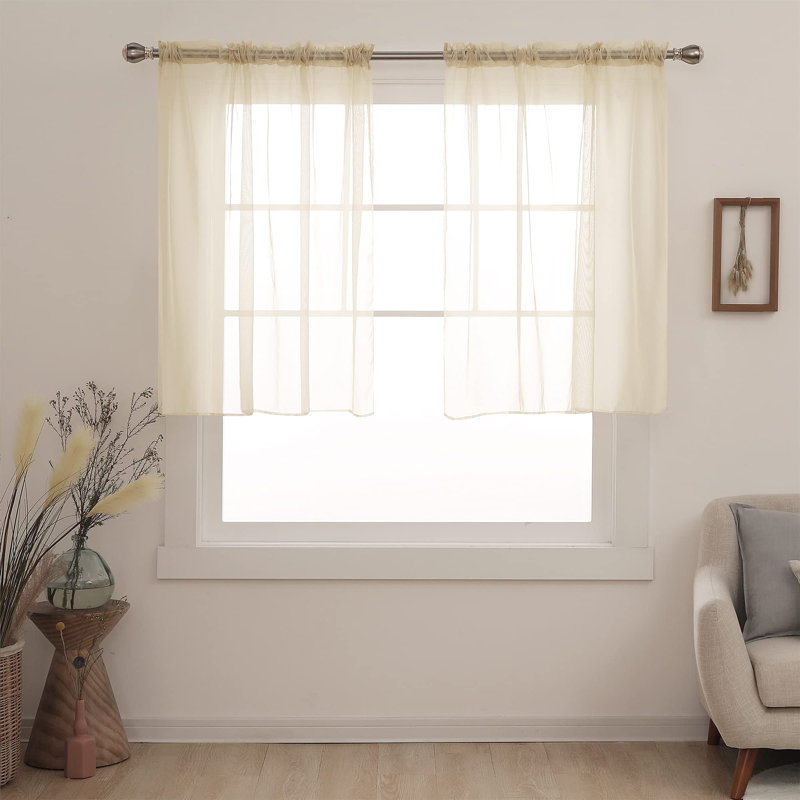 Rod Pocket Sheer Voile Curtain (Set Of 2), White, 54" W x 60" L