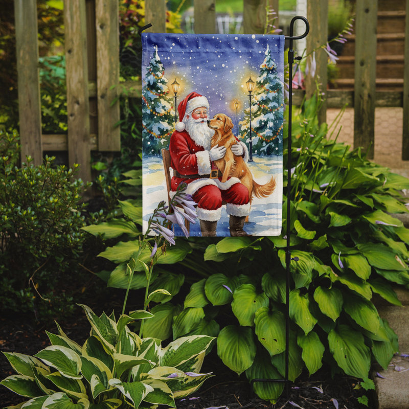 Golden retriever avec le drapeau du jardin du père Noël, Taille du jardin, Golden retriever