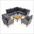 9-Piece Patio Rattan Furniture Set, Outdoor Conversation Set With Acacia Wood Legs And Tabletop, PE Rattan Sectional Sofa Set With Coffee Table, Washable Cushion, Gray