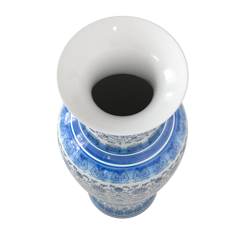 Vase de plancher en céramique HuneyCutt , Motif floral bleu