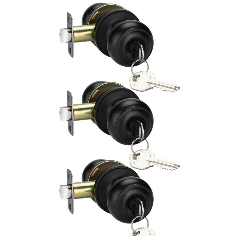 Brushed Brass Keyless Passage Interior Door Knob Handles for Bedroom & Bathroom Doors, 3 Pack, Noir mat, À serrure à clé
