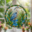 «Blue Heron», art mural sur toile en forme de couronne de vitrail circulaire et roseaux de marais-159744156