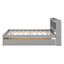 Lit plateforme double avec tête de lit bibliothèque et lit gigogne, base de lit en bois moderne avec tablette de rangement-303912160