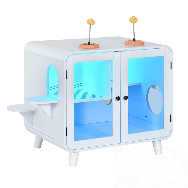 Ishaanvi Enclosure with LED Light and 2 Glass Doors, White