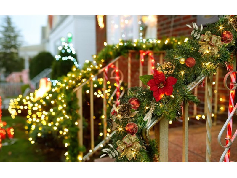 Guirlande de Noël de 6 pi à piles avec lumières, 8 modes et minuterie pour manteau de cheminée intérieur et décoration des Fêtes