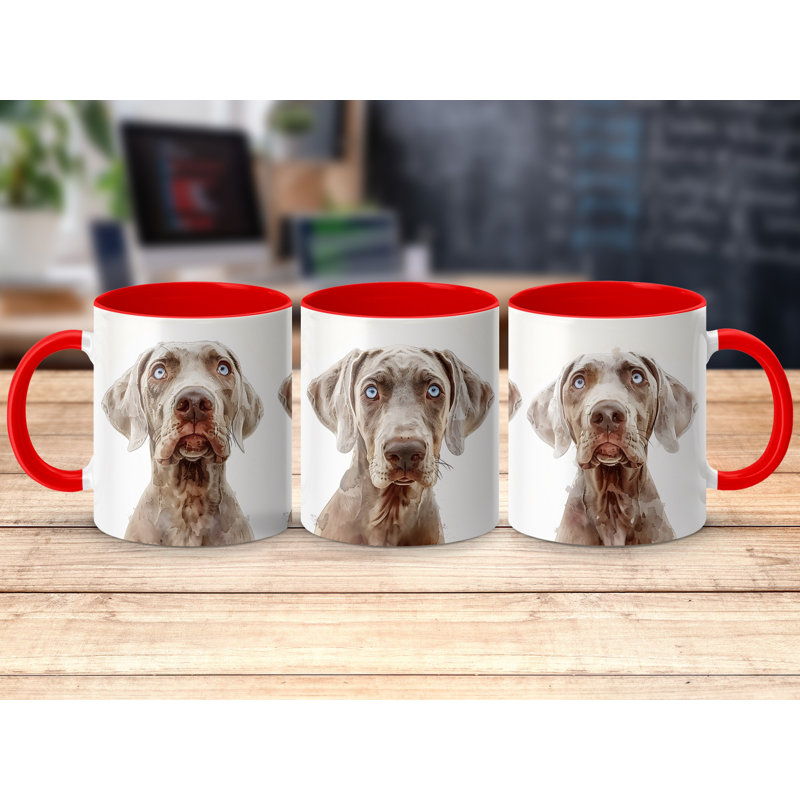 Watercolor Weimaraner Dog Artwork 11oz Coffee Mug, Red, 3