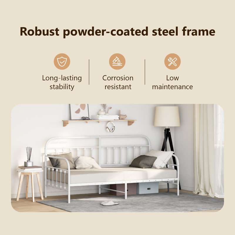 vidaXL Daybed Frame Black 39.37 x 78.74 in Powder-Coated Steel, Twin XL, White