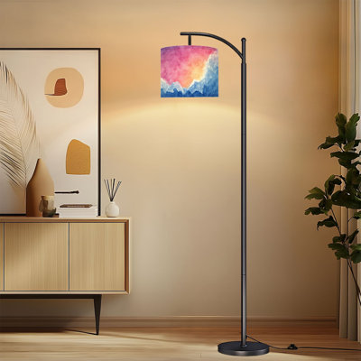 Lampe sur pied à arc avec abat-jour réglable Arc-en-ciel Océan Paysage marin Vagues océan Vagues Nuage Coucher de soleil Lumière sur pied Lampe à 3 températures de couleur à intensité variable Grand mât avec interrupteur au pied pour la chambre à coucher
