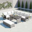 Ensemble de canapé de patio en rotin en forme de L 5 pièces avec 2 tables d'appoint et table de salle à manger extensibles-1205004230-1205004233