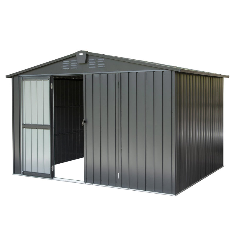 Remise de jardin en acier galvanisé 10 pi x 8 pi, rangement massif. 450 pieds cubes Pour atelier, vélos. Antirouille, résistant à la rouille, verrouillable, ventilé. Élégante cour, pelouse et patio. Remise de rangement noire 10x8, acier.