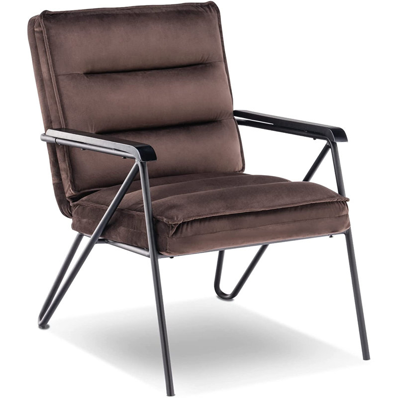 Kaiyn Accent Chair, Velvet Modern Tufted Backrest Club Chair, Upholstered Leisure Chairs, Brown