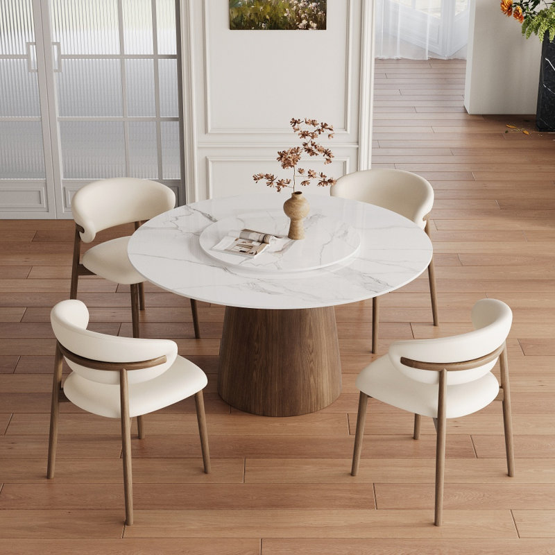 Ensemble de table de salle à manger 4/6/8 personnes, H 29,52 po x l 59,05 po x P 59,05 po, 9 Pieces: Table, 8 Chairs, Snow