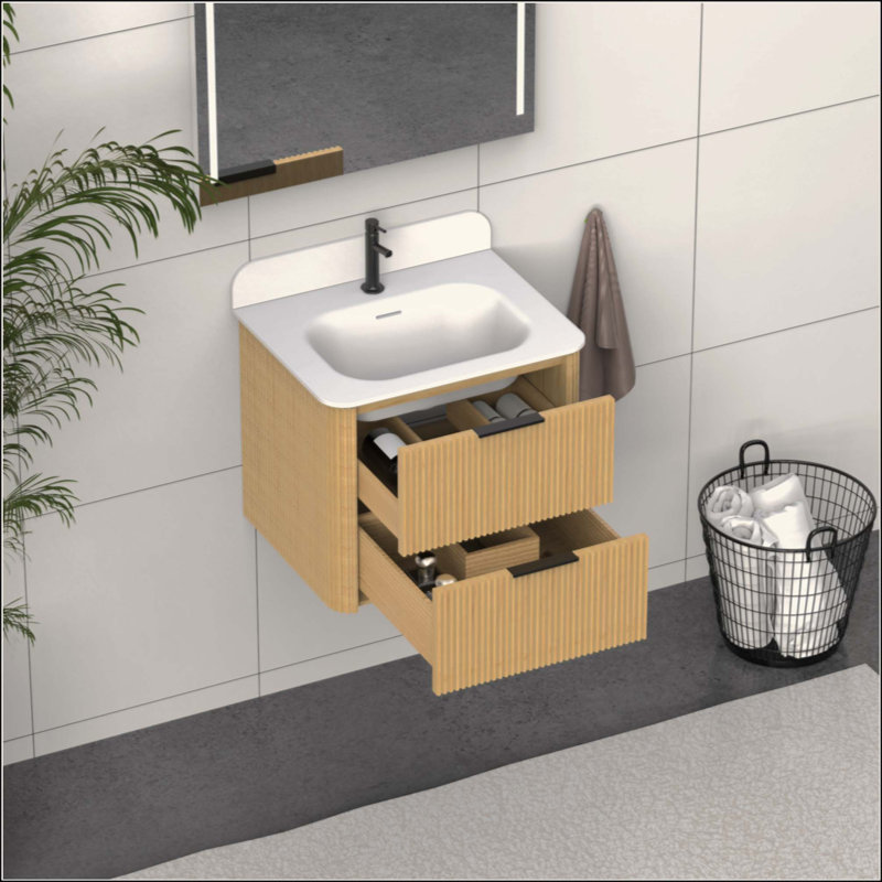Meuble-lavabo cannelé avec lavabo et quincaillerie intégrés, Tan/Black, 24"