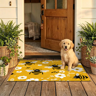  Non-Slip Indoor Outdoor Door Mat, 20"x32",Bee daisy floral cartoon