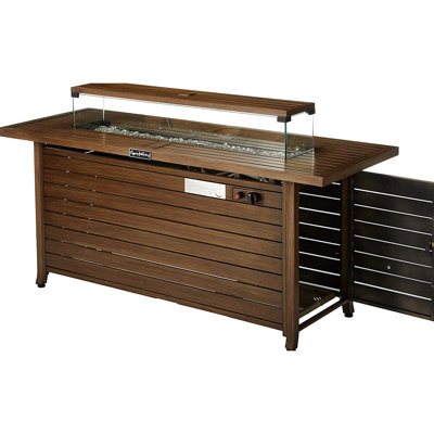 Table de foyer d'extérieur au propane 50000BTU, 57 po rectangulaire, avec couvercle et pare-vent, acier brun jaune, rehausser votre terrasse de jardin cour arrière