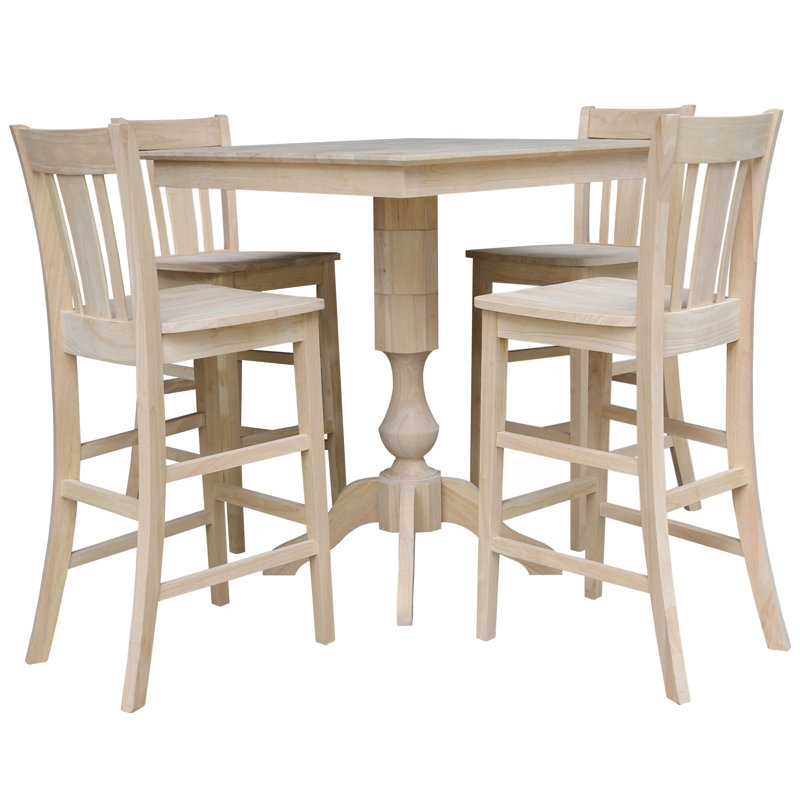 5 Piece Square Top Bar Height Dining Set With Four Matching San Remo Bar Height Slat Back Stools