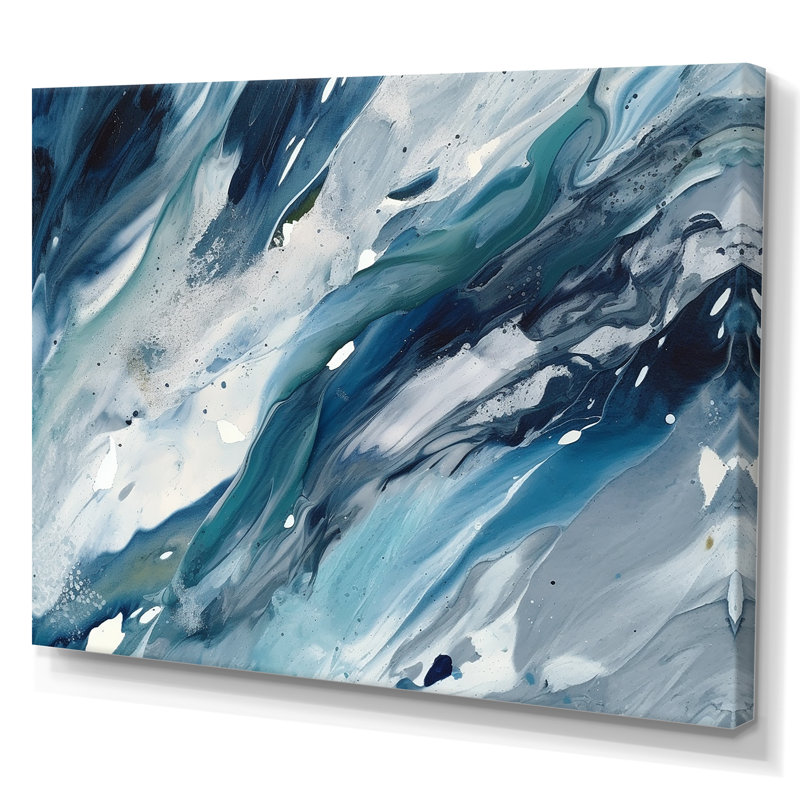 «Bliss Of Happiness» abstrait en bleu rétro I - peinture murale abstraite, H 12 po x l 20 po x P 1 po, Toile tendue