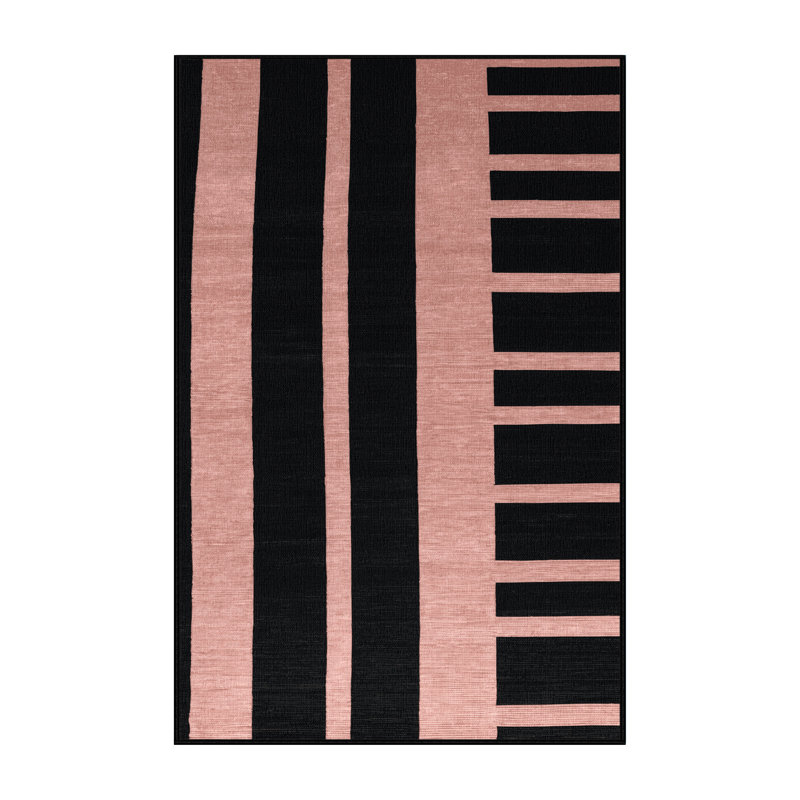 Tapis noir à rayures horizontales lavable à la machine, Tapis de couloir 2 pi x 5 pi