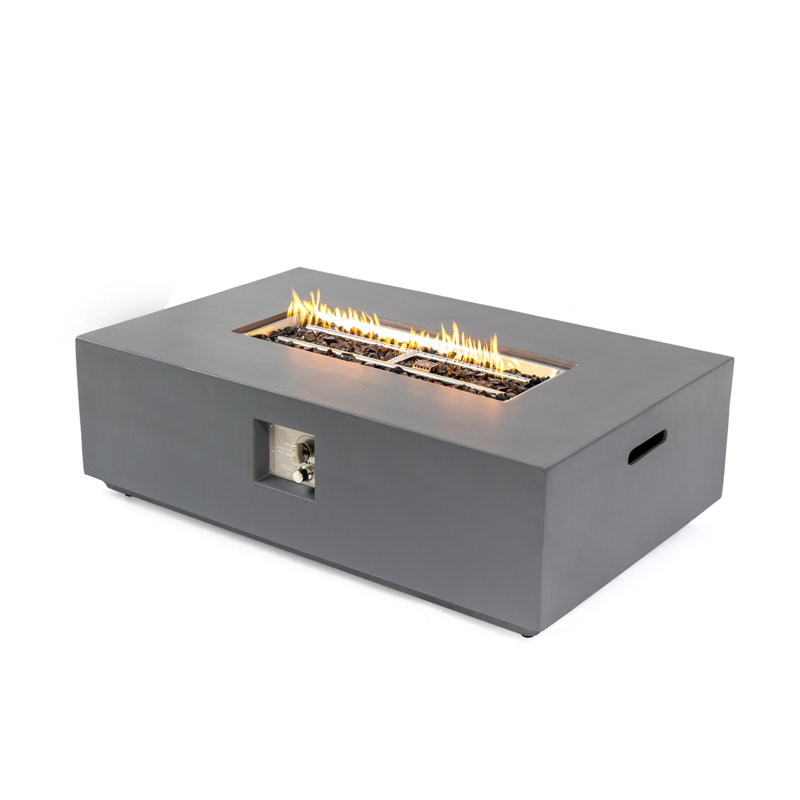Concrete Propane/Natural Gas Fire Pit Table, 15" H x 30" W x 48" D, Light Gray