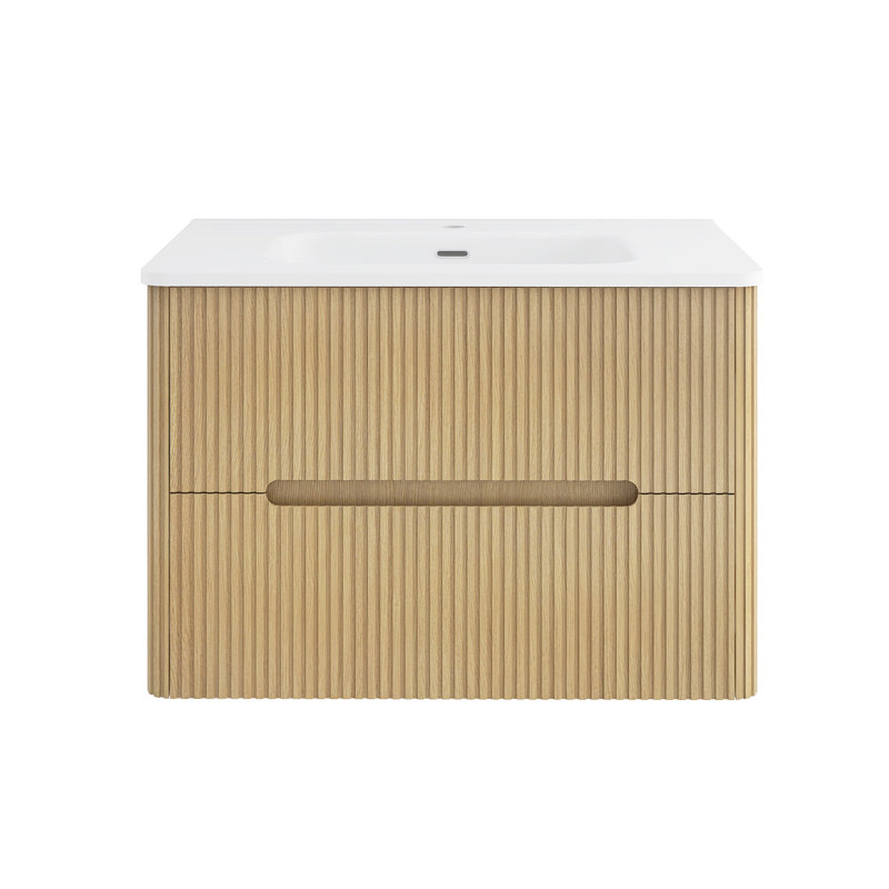 Meuble-lavabo mural simple 30 po avec comptoir intégré en céramique, Chêne naturel