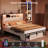 Farmhouse Full Size Bed Frame With Storage Headboard,Charging Station & LED Lights,White-1895768083
