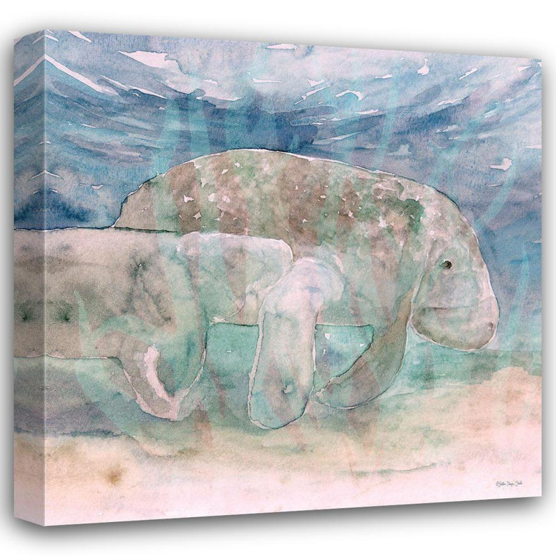 Art sur toile tendue avec galerie Gracie Oaks Stellar Design Studio: Mother Manatee and Calf, H 15 po x l 15 po