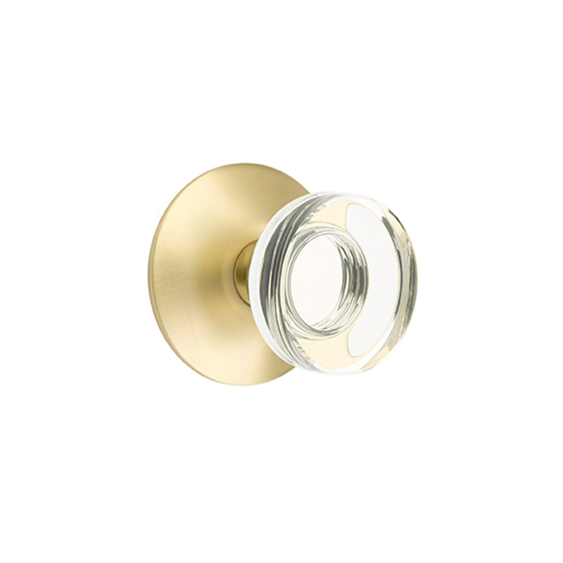 Ensemble de faux boutons Emtek avec rosette moderne et poignée moderne en verre à disque, Laiton satiné