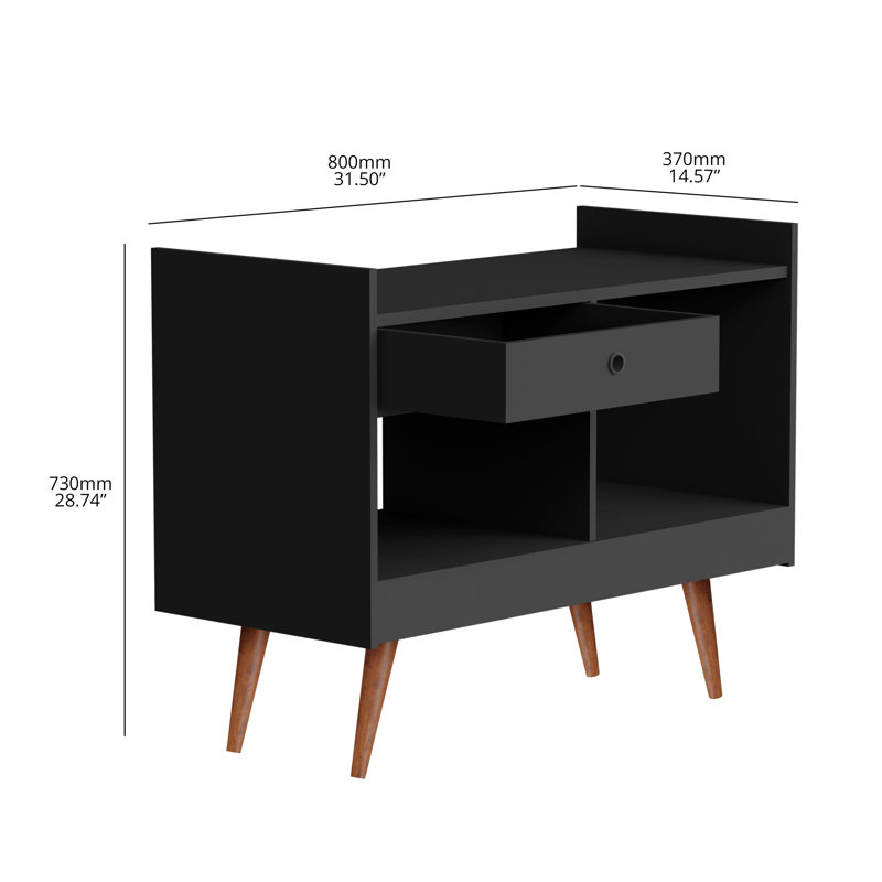 Boahaus Southampton Modern Home Bar Cabinet, Two Open Shelves, One Drawer, Compact for Small Spaces, Black