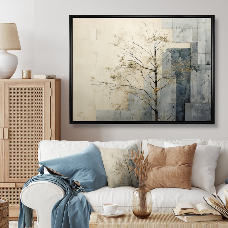«Grey and White Nature Split I», reproduction sur toile, Cadre flottant noir, H 24 po x l 32 po x P 1 po