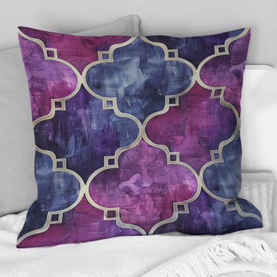 Gold Purple Midcentury Quatrefoil Glam - Midcentury Throw Pillow