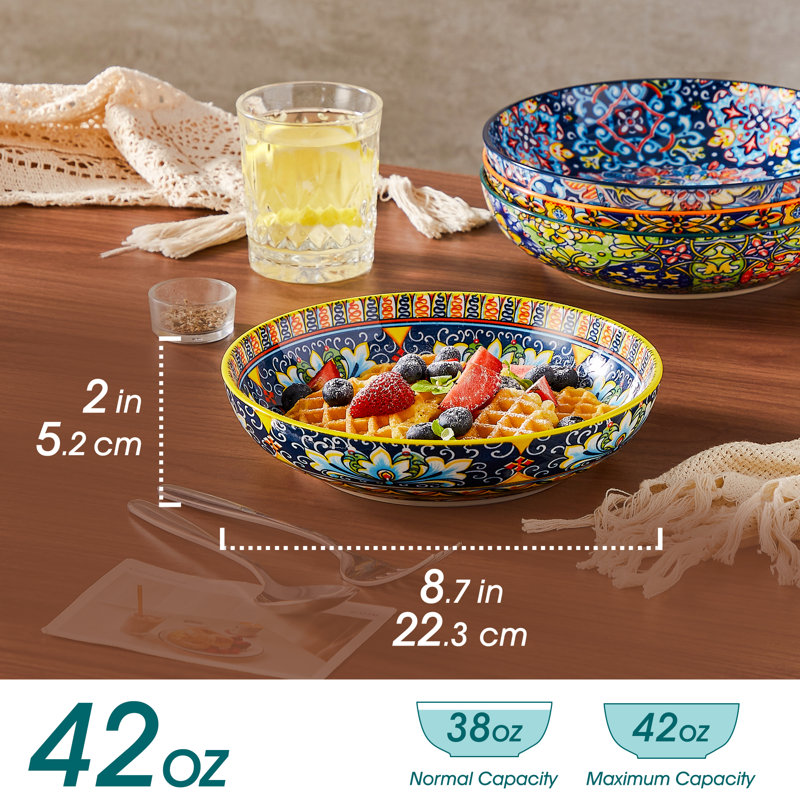 Ensemble de 6 bols à pâtes décoratifs bohémiens, 6 motifs floraux uniques assortis, grands bols profonds pour le service