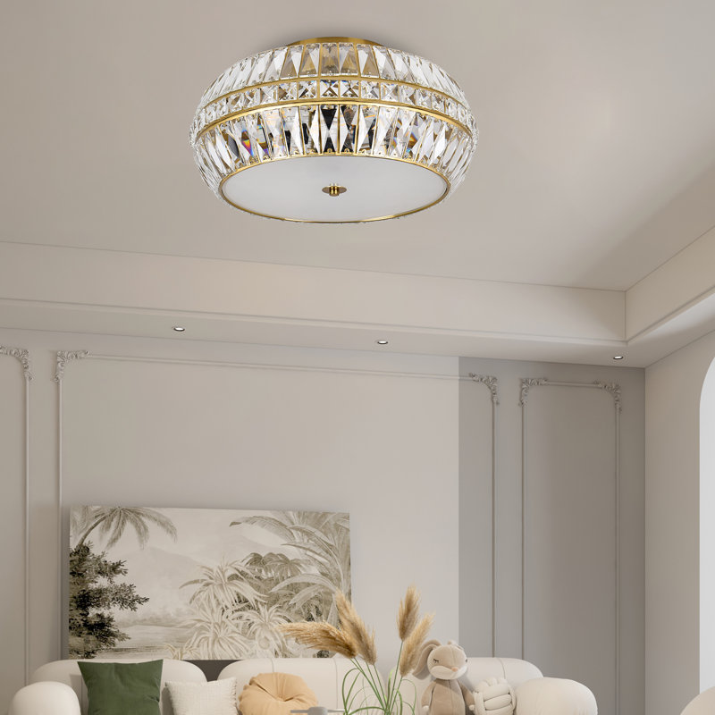 3-Light 18.31" Crystal Flush Mount Ceiling Light, Brushed Gold