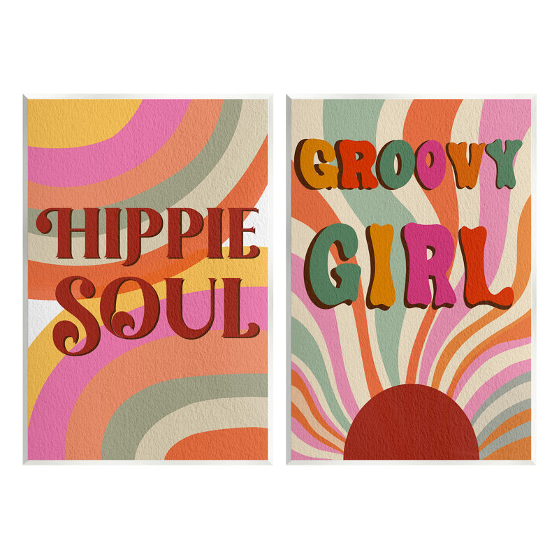 «Groovy Striped Stripes», ensemble de 2 plaques murales par Regina Moore, H 15 po x l 10 po