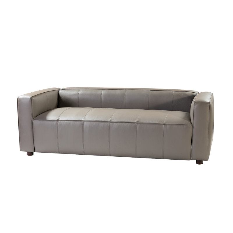 Beatryce 80" Genuine Leather Tuxedo Arm Sofa, Dove Genuine Leather