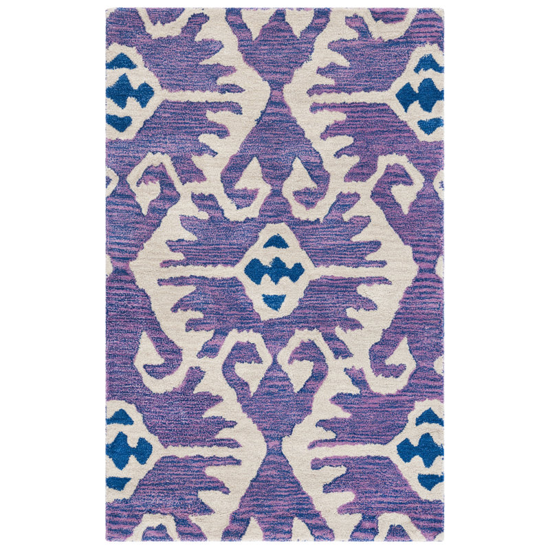 Kouerga bHand Tufted Wool Ikat Rug, Rectangle 3' x 5'