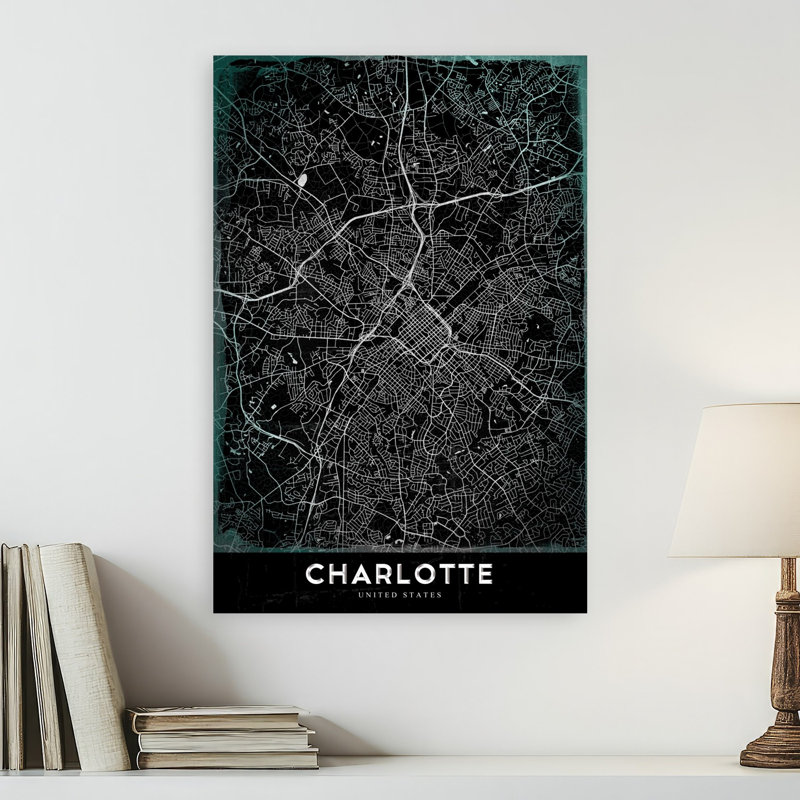 Charlotte, carte de la ville, impression d'art rétro rétro, H 24 po x l 16 po
