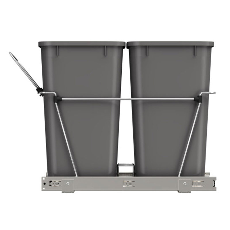 Rev-A-Shelf Double Pullout Trash Can 35 qt. for Kitchen , White, 35 quart