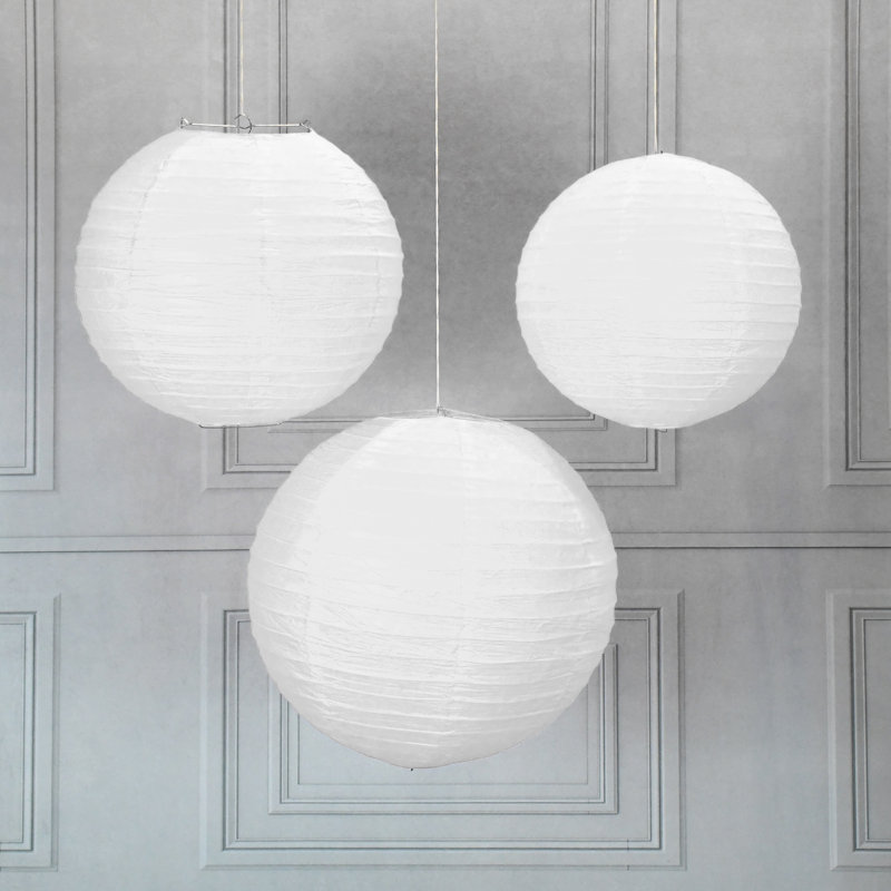 Lanternes blanches en papier de 6 tailles, Blanc