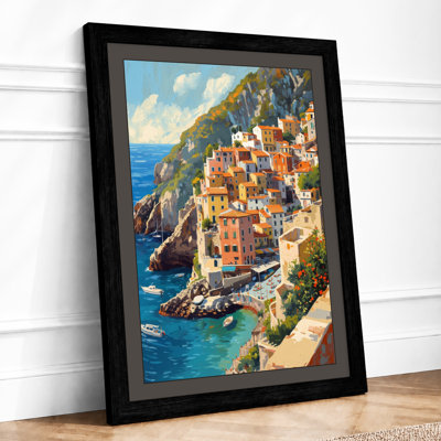 Mediterranean Clifftop Village Coastal - Framed Print