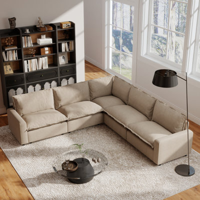 5-Piece Upholstered Modular Linen Fabric Sectional