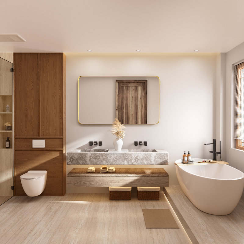 Cozy Design Tempered Glass Framed Wall-Mounted Bathroom Vanity Mirror, 36" x 60", Gold, Rectangle