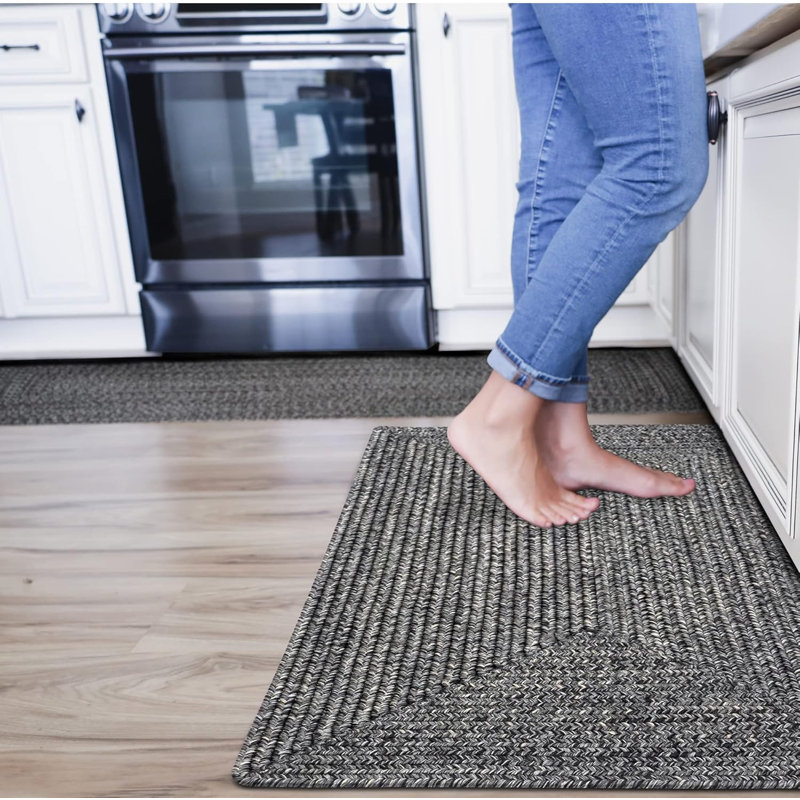  Tapis tressé / tapis noir intérieur / extérieur lavable, Rectangle 2 pi 3 po x 3 pi 9 pi