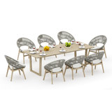 9 Pcs Grade-A Weathered Teak Wood Dining Set: 98" Sema Rectangle Table  And 8 Robas Arm Chairs #11Ro3308