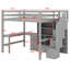 Lit mezzanine avec escalier de rangement, armoire, tiroirs et bureau en L-593052670