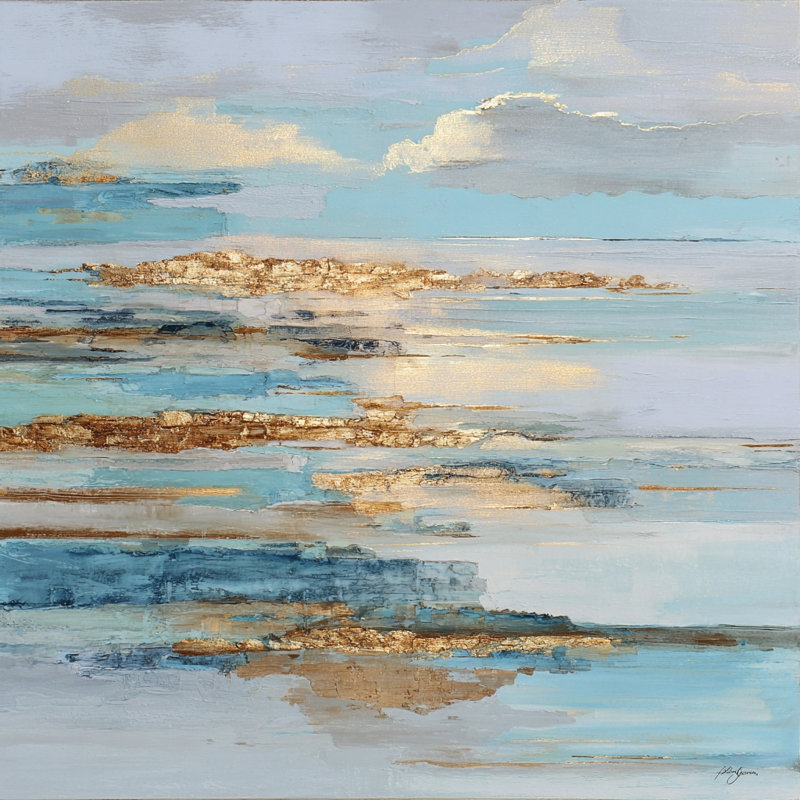«Ocean Mist», art mural sur toile dorée, H 12 po x l 12 po x P 1 po
