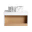 Meuble-lavabo flottant avec lavabo vasque en marbre veiné, meuble-lavabo mural avec tablette ouverte, avec décor en bois-130549805